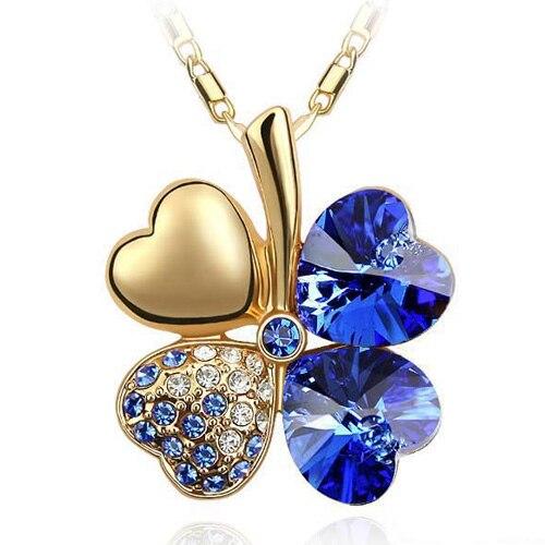 Austrian Crystal  four Leaf Leaves Clover pendant necklaces - the jewellery house