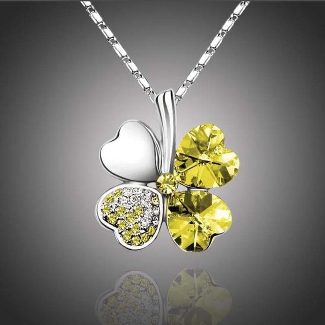 Austrian Crystal  four Leaf Leaves Clover pendant necklaces - the jewellery house