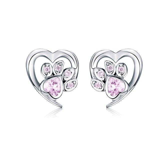 Footprint Heart Blue Zircon Silver Dog Earrings - the jewellery house - the jewellery house