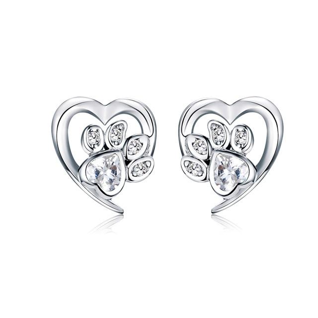 Footprint Heart Blue Zircon Silver Dog Earrings - the jewellery houses - the jewellery house