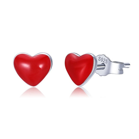 Silver Sweet Girly Red Heart Stud Earrings - The Jewellery House