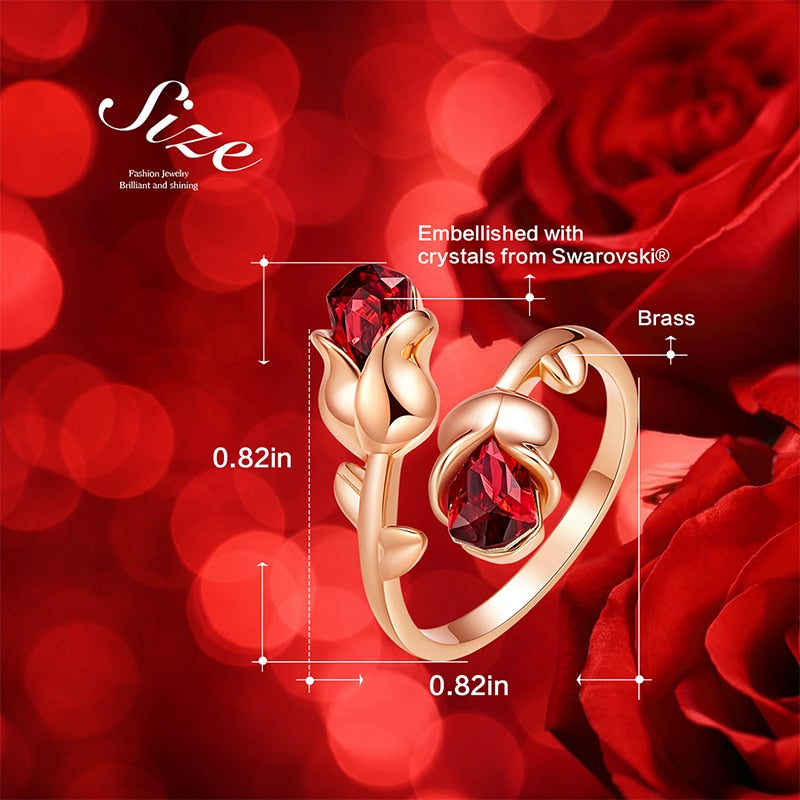 Light Siam Crystals Rose Flower Ring - The Jewellery House