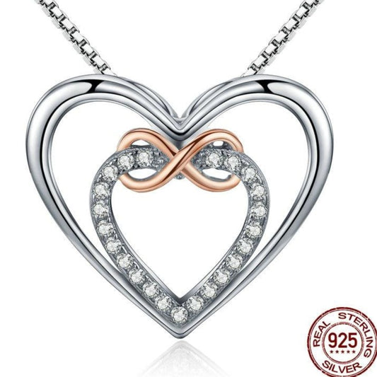 Silver Delicate Heart into Heart Shape Necklaces - The Jewellery House