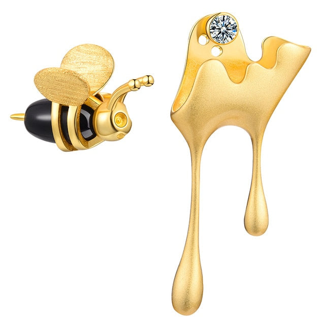 Silver Bee and Dripping Honey Stud Handmade Jewelry Earrings - The Jewellery House