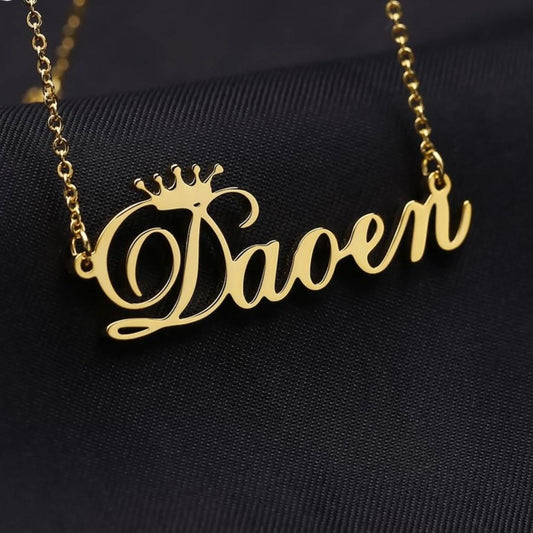 Cursive Crown Name Customized Personalized Nameplate Necklace - The Jewellery House