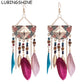 Long Bohemian Style Hanging Drop Leaf Colorful Feather Earrings - the jewellery house