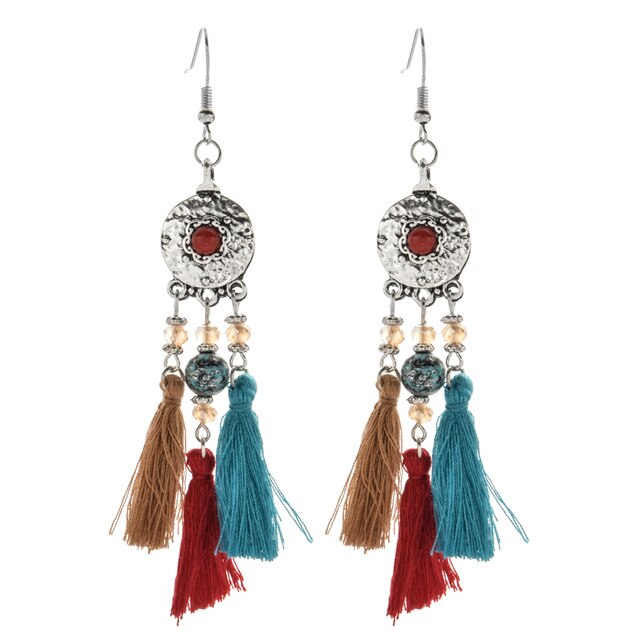 Long Bohemian Style Hanging Drop Leaf Colorful Feather Earrings - the jewellery house