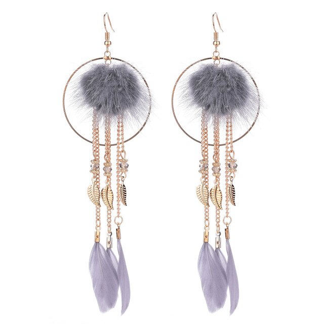 Long Bohemian Style Hanging Drop Leaf Colorful Feather Earrings - the jewellery house