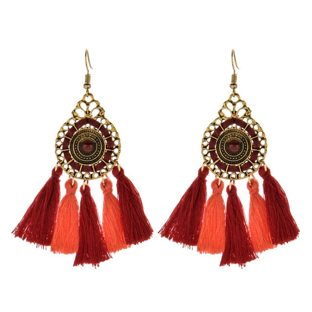 Long Bohemian Style Hanging Drop Leaf Colorful Feather Earrings - the jewellery house