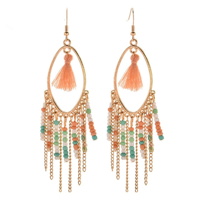 Long Bohemian Style Hanging Drop Leaf Colorful Feather Earrings - the jewellery house