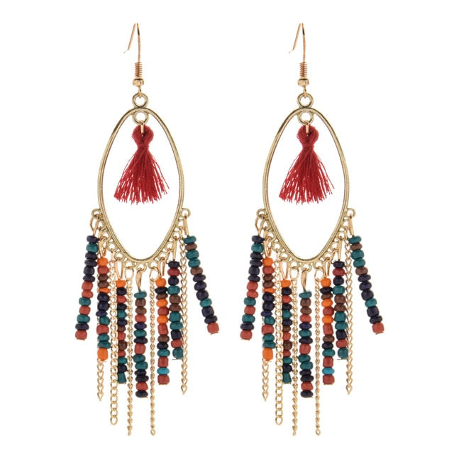 Long Bohemian Style Hanging Drop Leaf Colorful Feather Earrings - the jewellery house