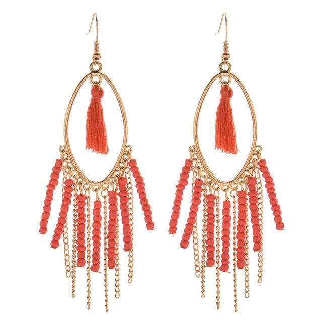 Long Bohemian Style Hanging Drop Leaf Colorful Feather Earrings - the jewellery house