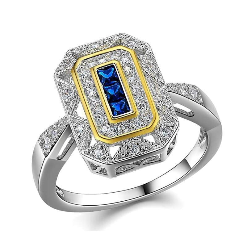 Cubic Zirconia 925 Sterling Silver White & Gold Blue Cocktail Ring - the jewellery house