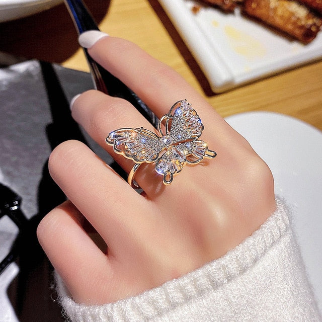 high-grade copper inlaid butterfly zircon stone ring - The Jewellery House