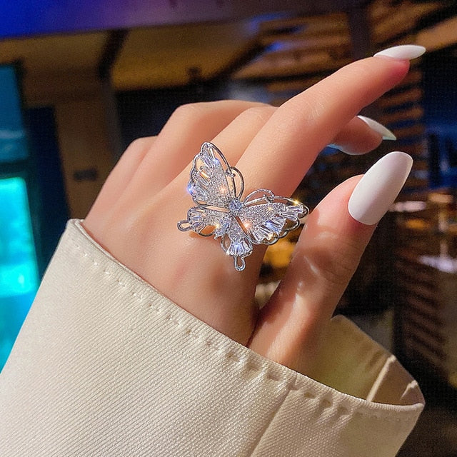 high-grade copper inlaid butterfly zircon stone ring - The Jewellery House