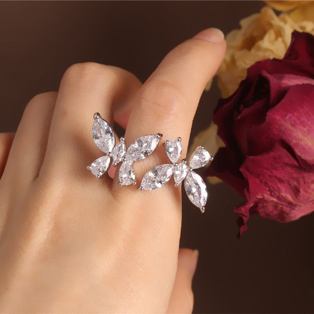 high-grade copper inlaid butterfly zircon stone ring - The Jewellery House