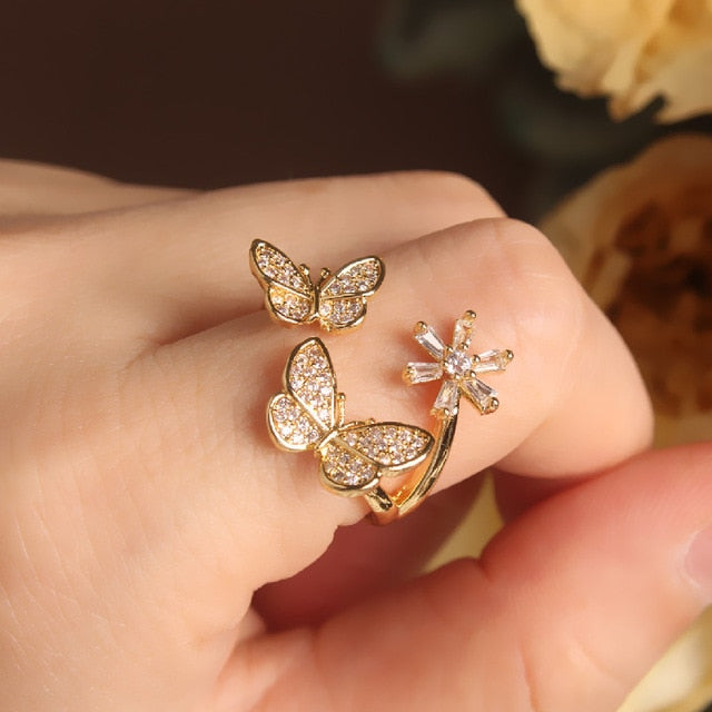 high-grade copper inlaid butterfly zircon stone ring - The Jewellery House