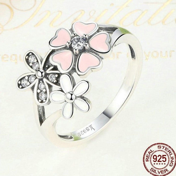 Silver Poetic Cherry Blossom Wedding Rings - The Jewellery House