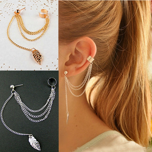 1 pcs Personality Metal Ear Clip Leaf Trendy Tassel Earrings - The Jewellery House
