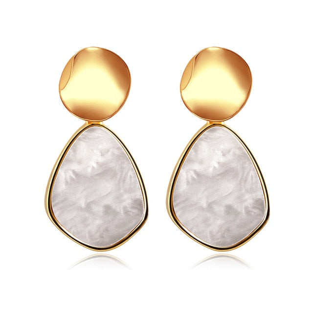 Shell Fluff Dangle Drop Korean Gold Earrings - The Jewellery House