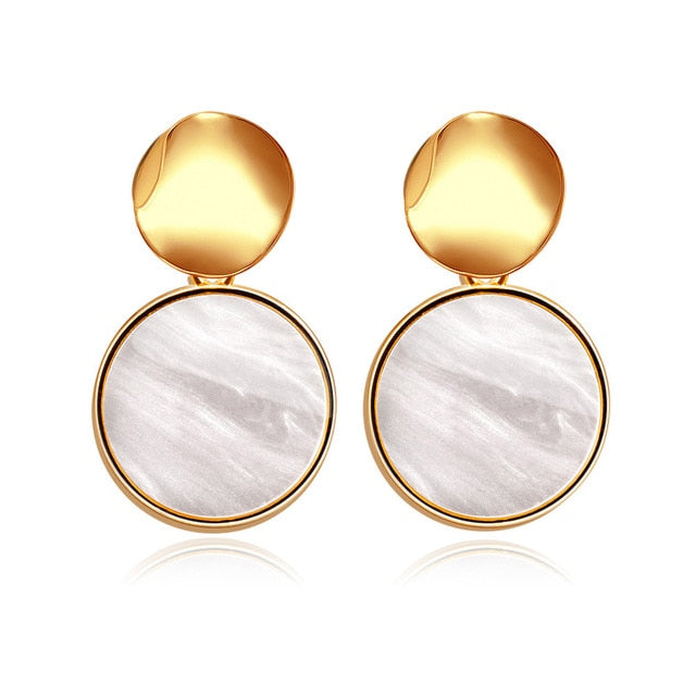 Shell Fluff Dangle Drop Korean Gold Earrings - The Jewellery House