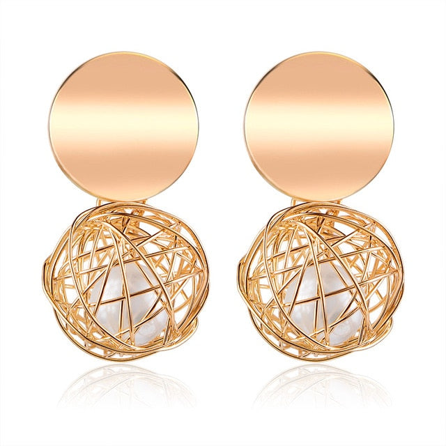 Shell Fluff Dangle Drop Korean Gold Earrings - The Jewellery House