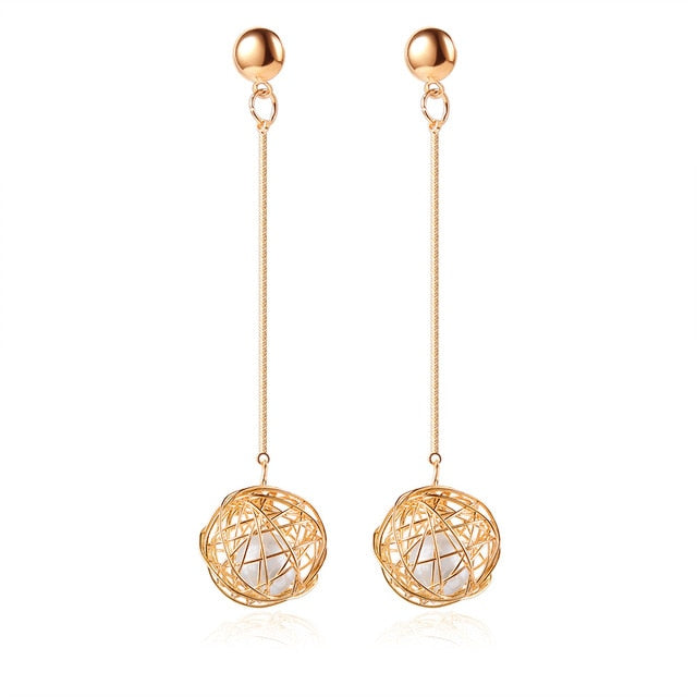 Shell Fluff Dangle Drop Korean Gold Earrings - The Jewellery House