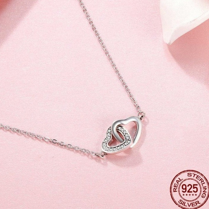  Connected Double Heart Silver Necklace - The Jewellery House