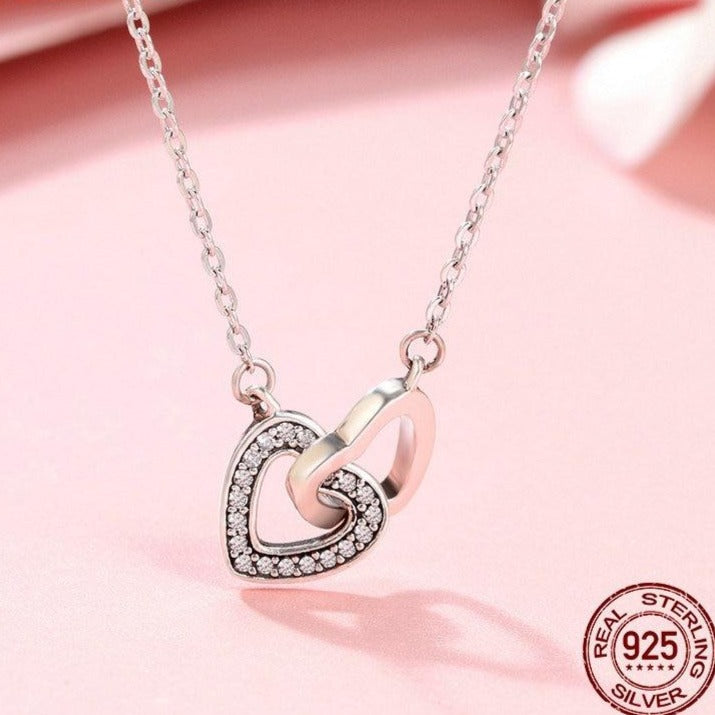  Connected Double Heart Silver Necklace - The Jewellery House