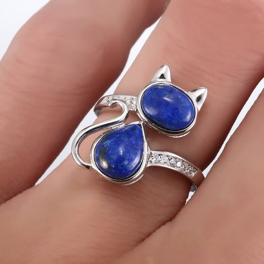 Cute Cat Zircon Sterling Silver Rings - the jewellery house