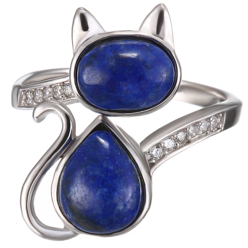 Cute Cat Zircon Sterling Silver Rings - the jewellery house