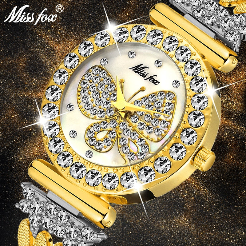 MISSFOX  Big Diamond 18K Gold Butterfly Women Watches - the jewellery house