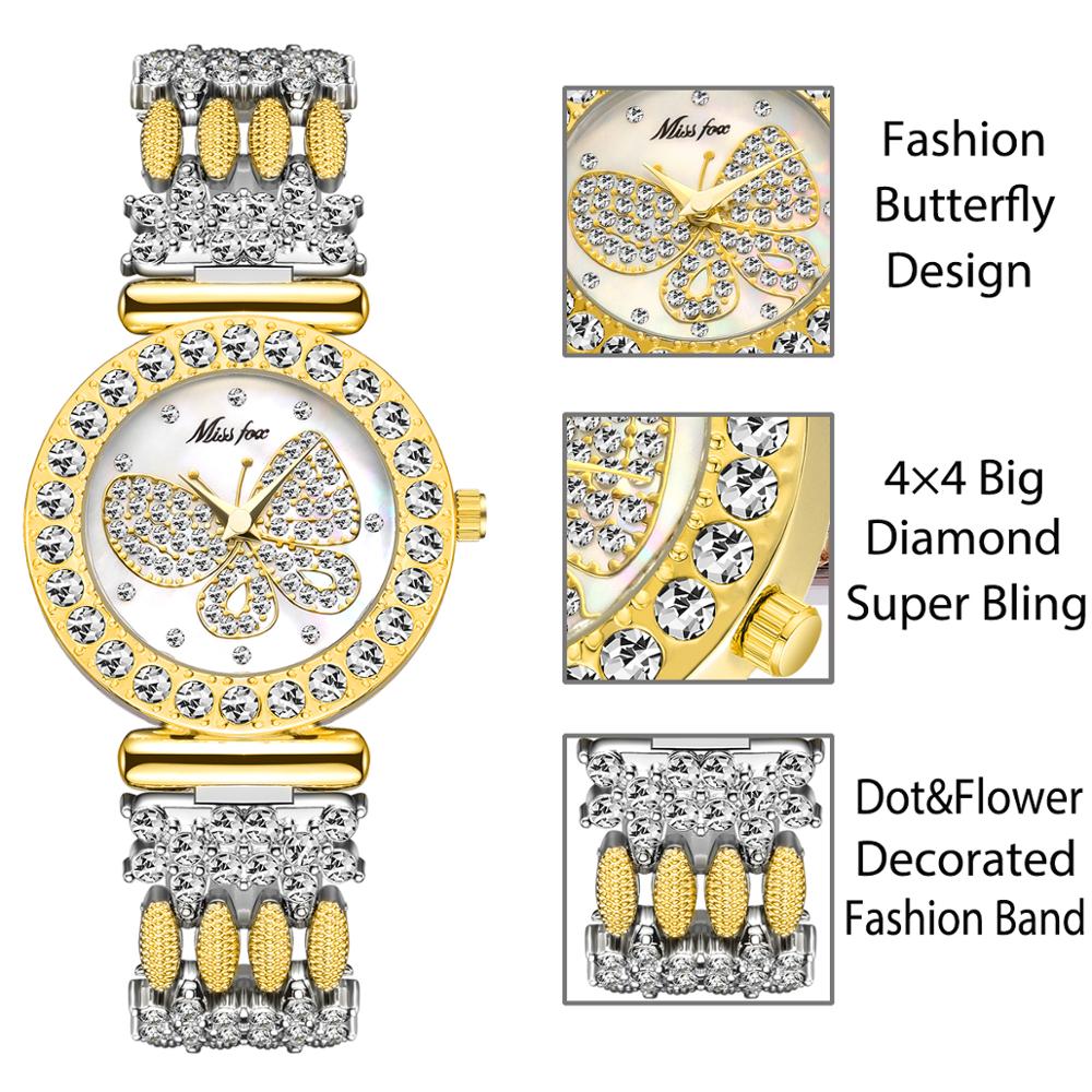 MISSFOX  Big Diamond 18K Gold Butterfly Women Watches - the jewellery house