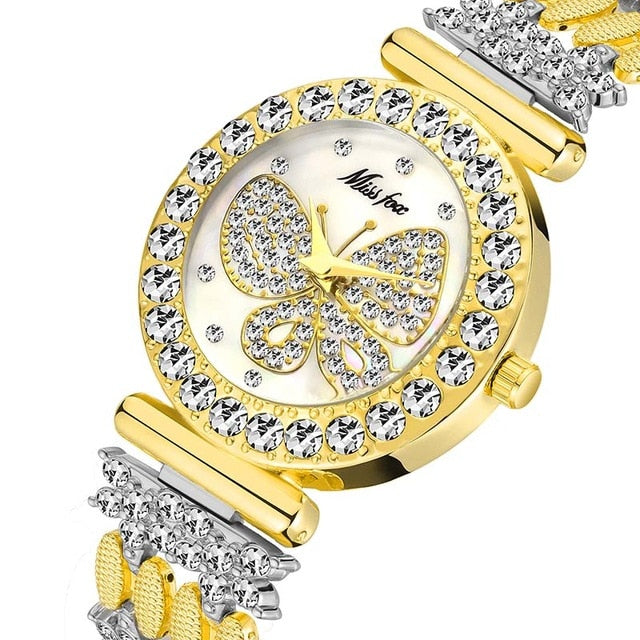 MISSFOX  Big Diamond 18K Gold Butterfly Women Watches - the jewellery house