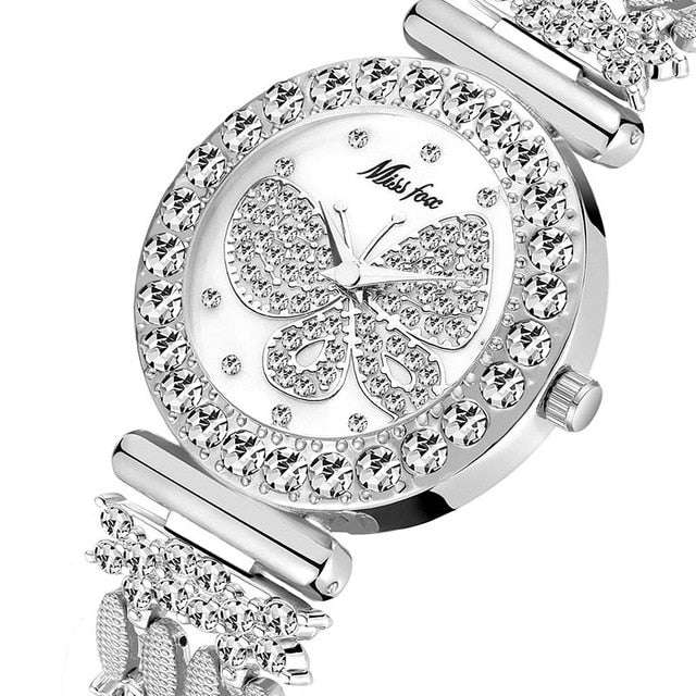 MISSFOX  Big Diamond 18K Gold Butterfly Women Watches - the jewellery house