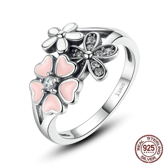 Silver Poetic Cherry Blossom Wedding Rings - The Jewellery House