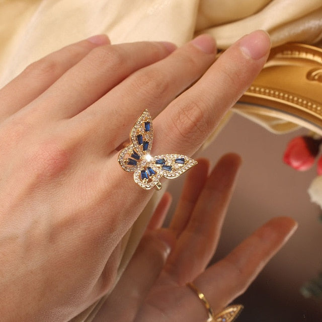 high-grade copper inlaid butterfly zircon stone ring - The Jewellery House