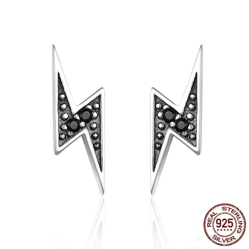 Black Stud Lightning Earrings Silver - The Jewellery House