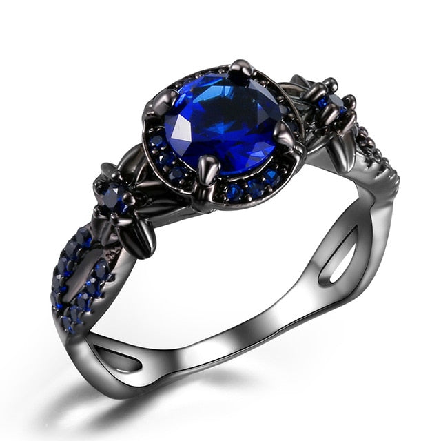 Black Gun Plated Natural Crystal Charm Birthstone Rings - The Jewellery House