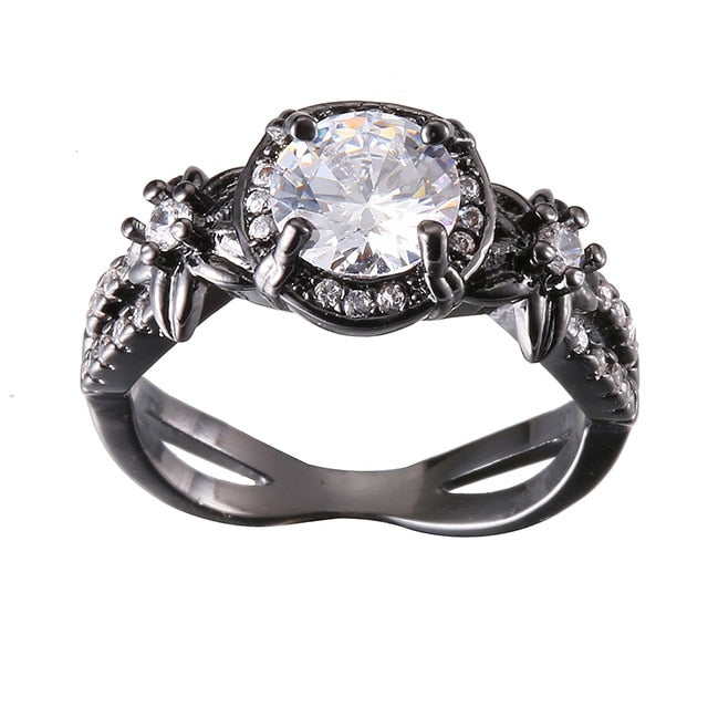 Black Gun Plated Natural Crystal Charm Birthstone Rings - The Jewellery House