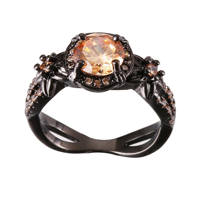 Black Gun Plated Natural Crystal Charm Birthstone Rings - The Jewellery House