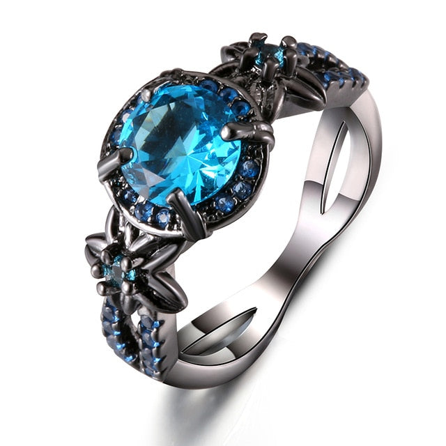 Black Gun Plated Natural Crystal Charm Birthstone Rings - The Jewellery House