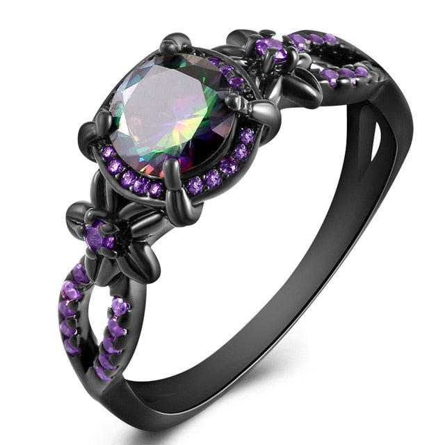 Black Gun Plated Natural Crystal Charm Birthstone Rings - The Jewellery House