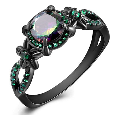 Black Gun Plated Natural Crystal Charm Birthstone Rings - The Jewellery House