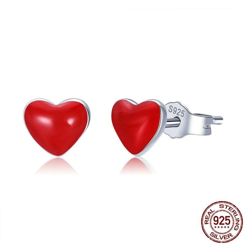 Silver Sweet Girly Red Heart Stud Earrings - The Jewellery House