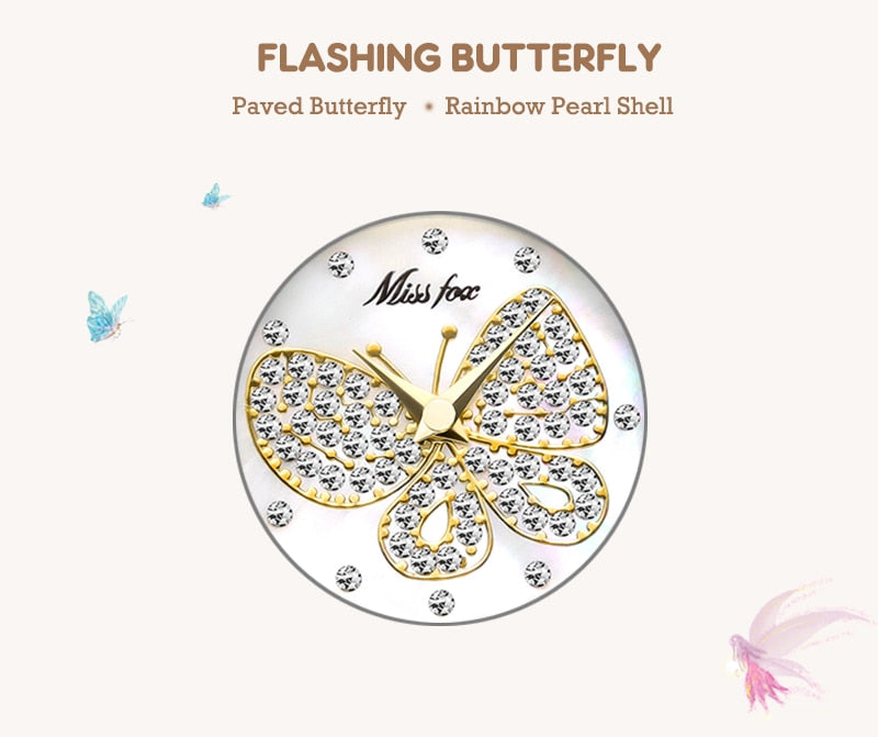 MISSFOX  Big Diamond 18K Gold Butterfly Women Watches - the jewellery house