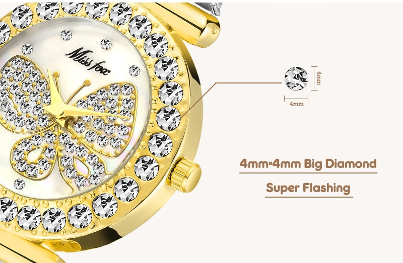 MISSFOX  Big Diamond 18K Gold Butterfly Women Watches - the jewellery house