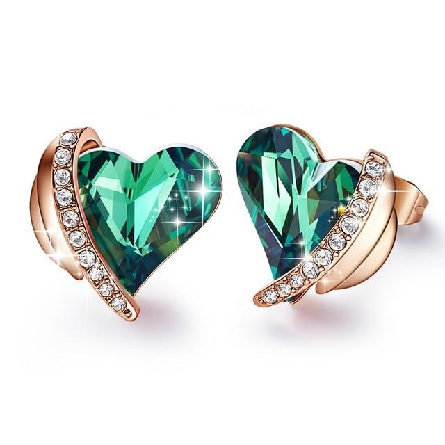 Swarovski Crystal Heart Angel Wings Stud Earrings - THE JEWELLERYY HOUSE