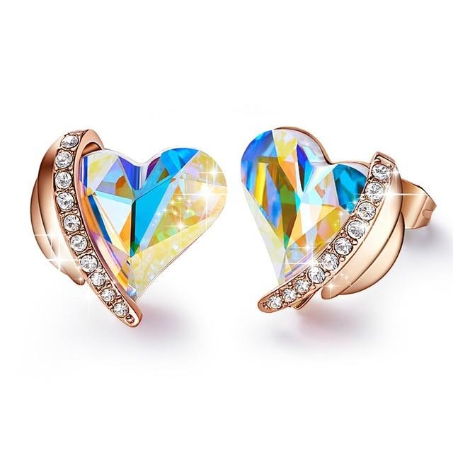 Swarovski Crystal Heart Angel Wings Stud Earrings - THE JEWELLERYY HOUSE