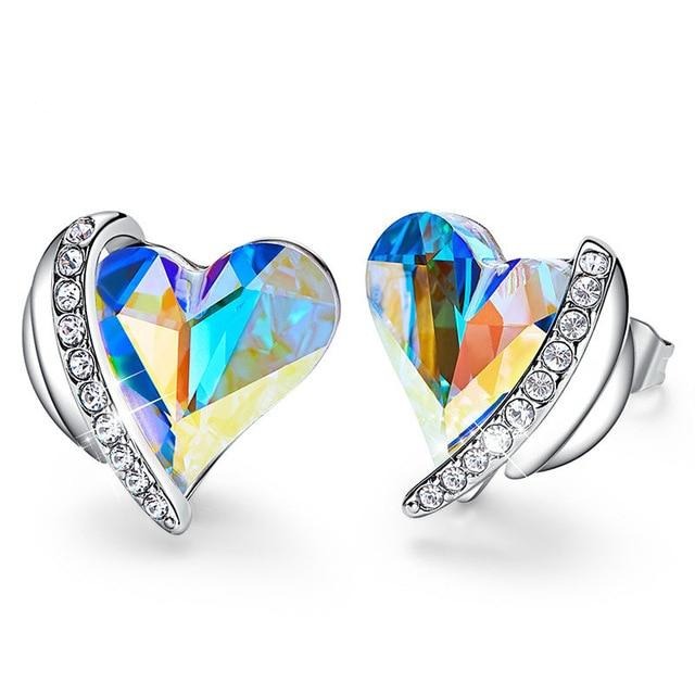 Swarovski Crystal Heart Angel Wings Stud Earrings - THE JEWELLERYY HOUSE